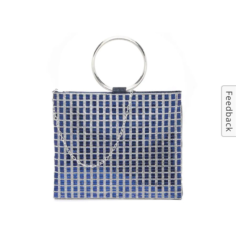 Blue Beaded Evening Bag with Chain Strap